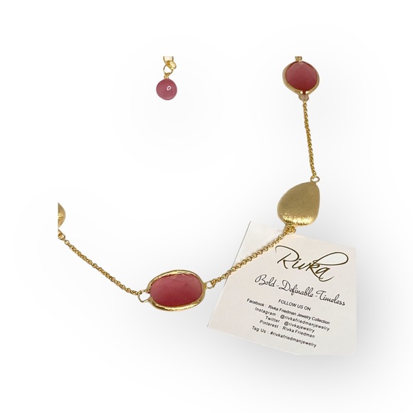 new Rivka Friedman ๐  Pink Cat's Eye Gemstone Necklace ๐  Satin Finish Gold ๐  - Picture 9 of 16